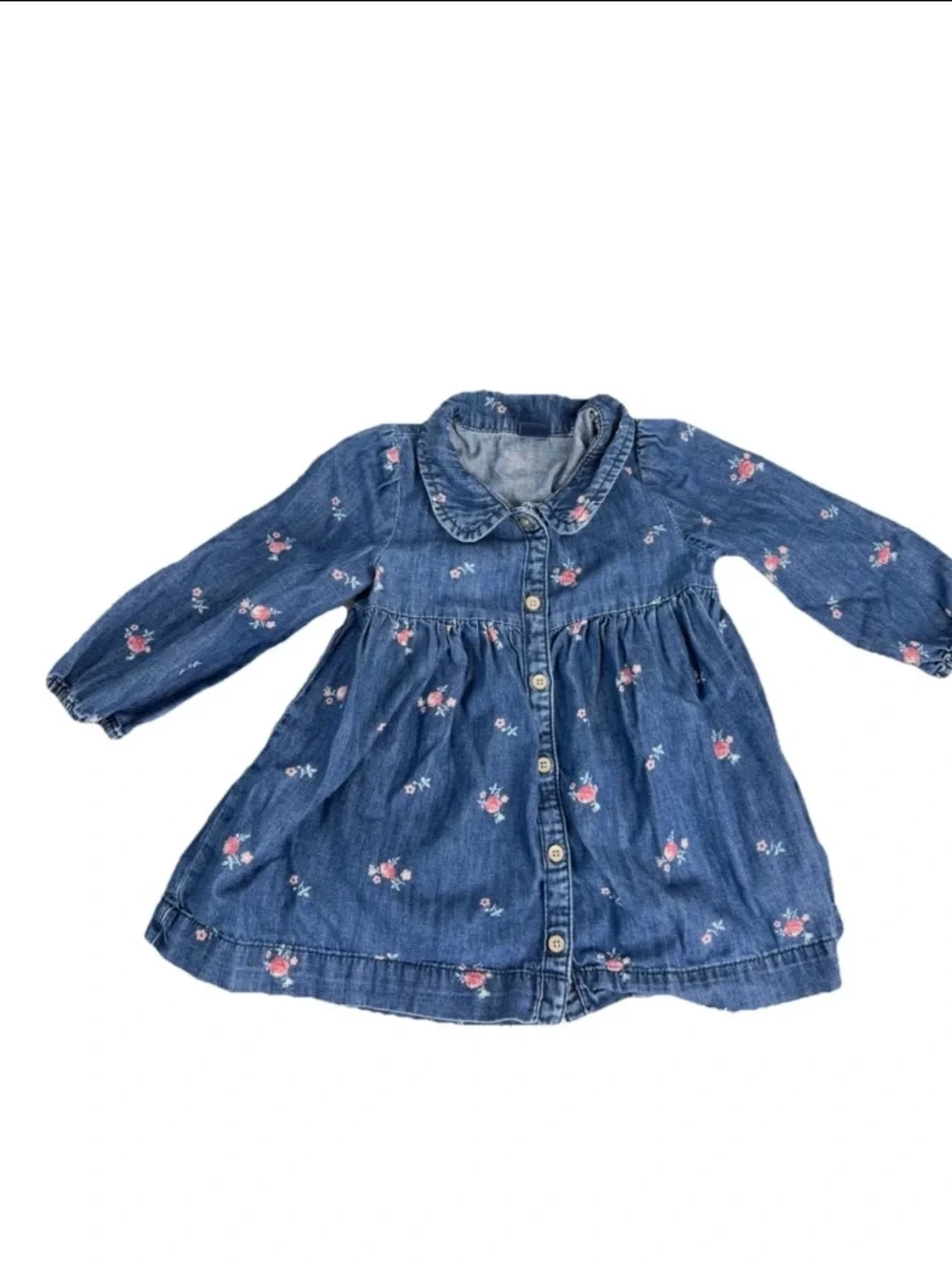Baby GAP Girls Long Sleeve Floral Chambray Light‎ Denim Dress Sz 18-24M